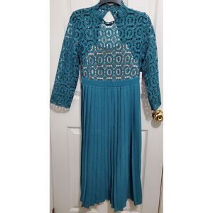 Little Mistress Maternity Dress 10 Green Cocktail Party Evening Lace Long Sleeve